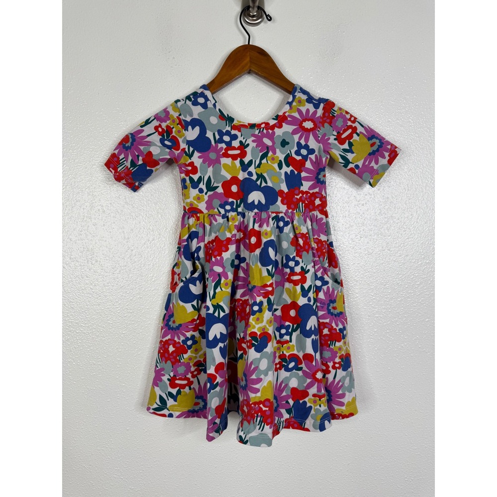 Hanna Andersson Girls Floral Print Short Sleeve Pocket Play Dress Size 5 110cm